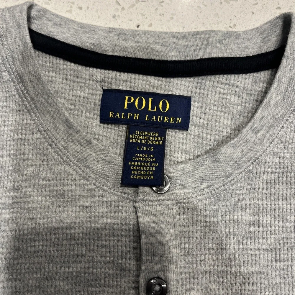 NWT Polo Ralph Lauren‎ Waffle Knit Henley Thermal Crew-Neck T-Shirt SZ- L - Gray